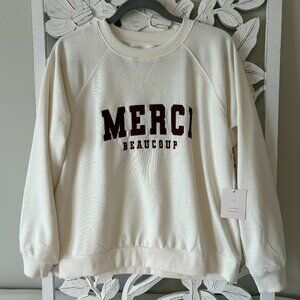 NWT - LC Lauren Conrad 'Merci Beaucoup' French Terry Crewneck Sweatshirt
